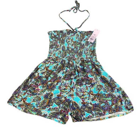 Wild Fable Women's Sleeveless Woven Smocked Romper - Blue Paisley XX Small NWT - Picture 1 of 16